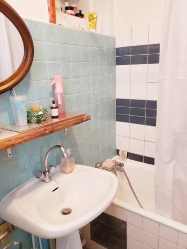 une salle de bain avec un lavabo et une baignoire dans l'établissement Un petit coin de soleil chez l'habitant, à Paris