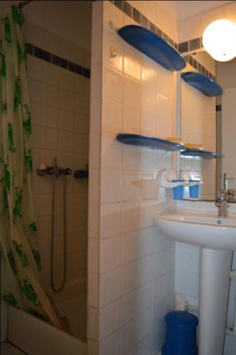 une salle de bain avec douche et lavabo dans l'établissement appartement 2 pièces mezzanine 6 couchages ST CYPRIEN PLAGE SC490-022, à Saint Cyprien Plage