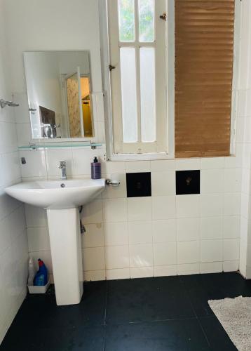 a bathroom with a sink and a mirror at Villa White in Polhena