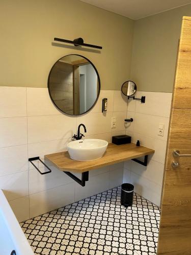 a bathroom with a sink and a mirror at Schloss Ernegg in Steinakirchen am Forst