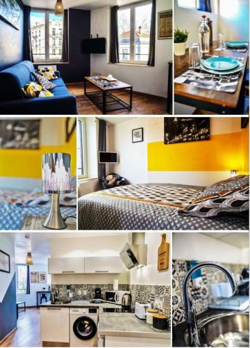 un collage de différentes images d'une pièce dans l'établissement La cité des affaires, à Saint-Étienne