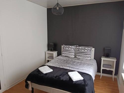 a bedroom with a bed with two night stands at Villa les Rameurs in Mimizan-Plage