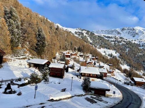 a small village in the mountains covered in snow at Chandolin Boutique Hotel in Chandolin
