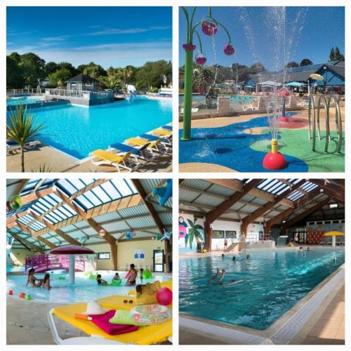 un collage de quatre photos d'une piscine dans l'établissement Mobil home 40 m2 Grand Confort, à Pont-Aven