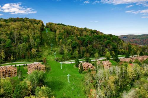 an aerial view of a house on a hill at Renovated Ski In Out Condo King Bed Patio Grill in Ellicottville