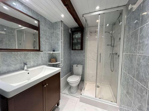 une salle de bain avec une douche, un lavabo et des toilettes dans l'établissement Studio CAP D'AGDE CT400-142, au Cap d'Agde