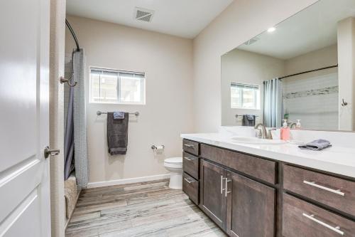 a bathroom with a sink and a toilet at On-Site Winery Rural Plymouth Getaway! in Plymouth