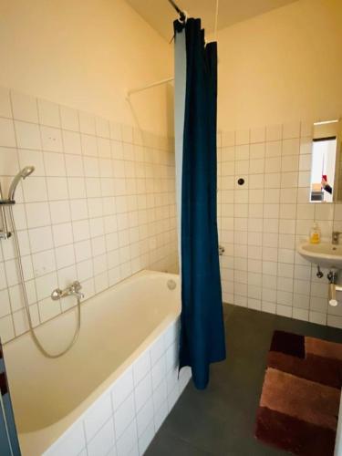 a bathroom with a bath tub and a sink at Wohnung im Zentrum, innenhofseitig in Graz