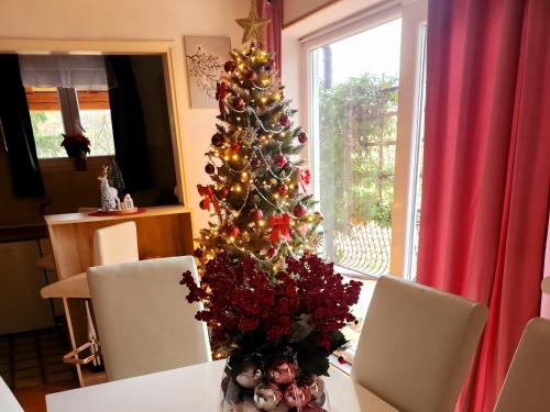a christmas tree sitting on top of a table at Villa Palma Karojba in Karojba