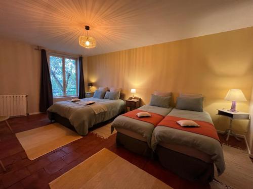 a bedroom with two beds and a window at SCI Domaine Saint Martin le grand in Béziers