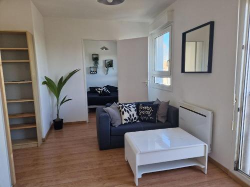 un salon avec un canapé et une table dans l'établissement Appartement avec vue sur le lez, à Montpellier