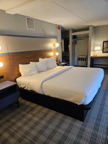 a bedroom with a large bed in a hotel room at AmericInn by Wyndham Mounds View Minneapolis in Mounds View
