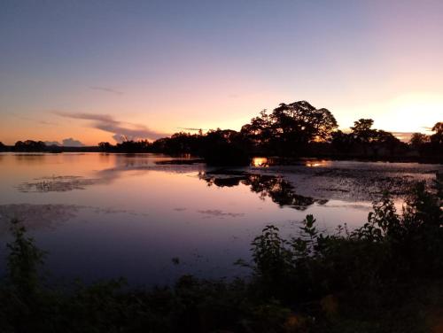 a large body of water with a sunset in the background at Black Panther Yala in Tissamaharama
