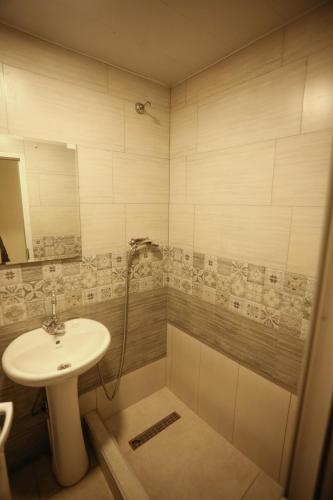 a bathroom with a sink and a shower at hWB in Kutaisi