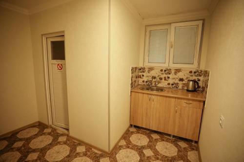 a small kitchen with a sink and a counter at hWB in Kutaisi