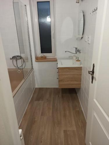 a bathroom with a sink and a mirror at Chalupa u Martina in Vápenice