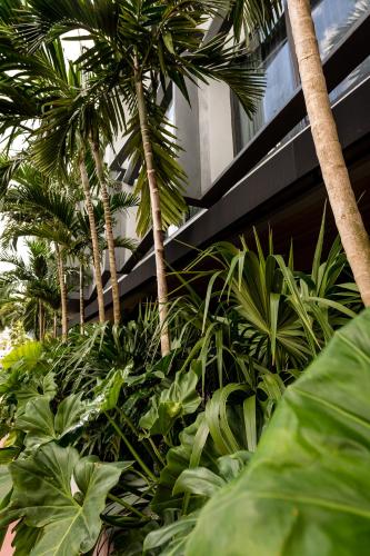 a building with palm trees and plants in front of it at The March Hotel in Miami Beach