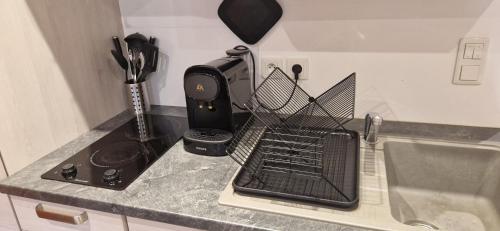 - un comptoir de cuisine avec un séchoir à côté d'un évier dans l'établissement Le Cocon du Chardon, à Annecy