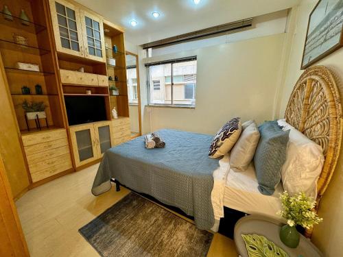 a bedroom with a bed and a television in it at Estúdio aconchegante na Alberto Braune in Nova Friburgo