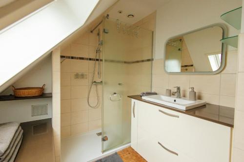 une salle de bain avec un lavabo et une douche dans l'établissement Rayon du Soleil, à Wintzenheim