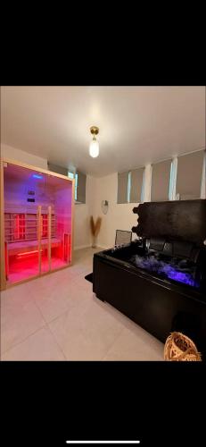 une grande pièce avec un lit au milieu dans l'établissement Bol d’air, venez vous détendre !, à Montmagny