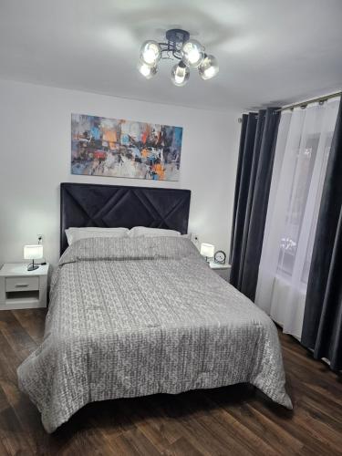 a bedroom with a bed and a ceiling fan at Concept Luxury in Mediaş