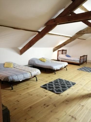 Cette chambre mansardée dispose de deux lits et de parquet. dans l'établissement DOMAINE de la TAPIE, à Bourriot-Bergonce