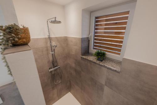 Ένα μπάνιο στο MAINTERRASSE Boardinghouse am Fluss klimatisierte Apartments mit 80qm Terrasse