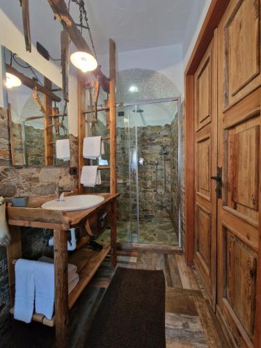 a bathroom with a sink and a shower at B&B Le Ciaf in Temù