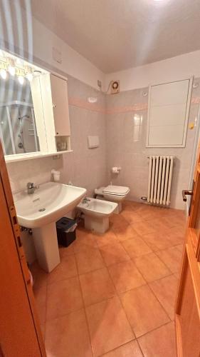 a bathroom with a sink and a toilet at Trentino Apartments - Casa Elena in Folgaria