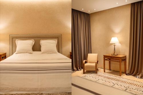 a hotel room with a bed and a chair at Atlas Retreat Luxury Bed and Breakfast in Beni Mellal