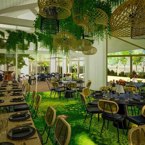 a dining room with tables and chairs and chandeliers at Le Bois Dormant-Hôtel Restaurant & Spa Logis Hôtel in Champagnole