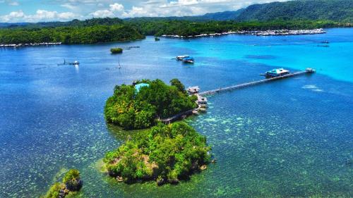 an island in the middle of a large body of water at Enchanted River Rock Island Resort in Hinatuan