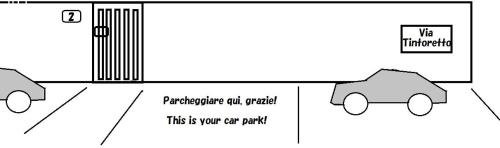 a diagram of a parking lot with a car at Romantische Villa am Meer mit Kamin Zoomarine Cinecittà World in Torvaianica