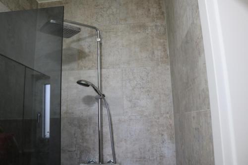 a shower with a glass door in a bathroom at LUX PENTHOUSE Klopeiner See Apartment Ferienwohnung FeWo in Sankt Kanzian