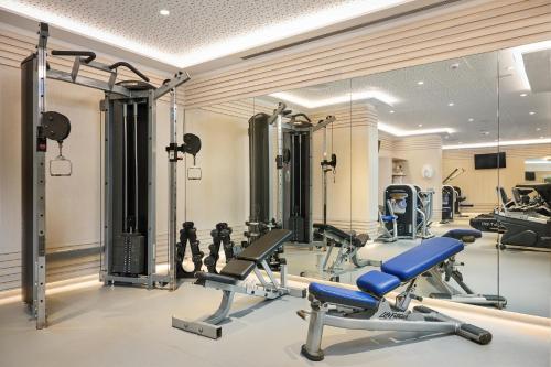 a gym with treadmills and elliptical machines at Hipotels Eurotel Punta Rotja Spa-Golf in Costa des Pins
