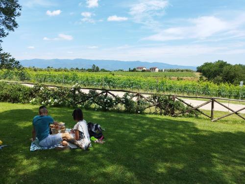 two people sitting on the grass in a field at Tenuta San Jacopo - Agriturismo in Cavriglia