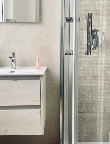 a bathroom with a sink and a shower at Biffi 2 - Garbatella Rooms in Rome