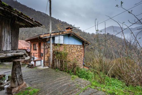 a small house on the side of a mountain at Carbayu Senda del Oso in Proaza