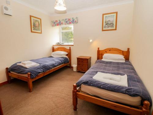 a bedroom with two beds and a window at Dinas in Pwllheli
