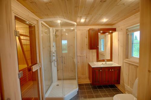 un bagno con doccia e lavandino di Peaceful Cabin Close to Beitostølen Center&nature a Beitostøl