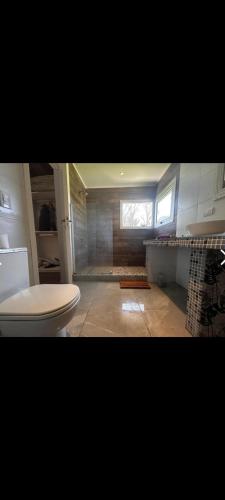 a bathroom with a toilet and a window at Casa mar chiquita in Mar del Plata