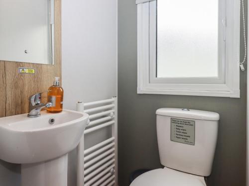 a bathroom with a white toilet and a sink at 5 Manor Park in Bideford