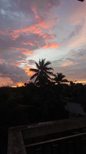 a sunset with a palm tree in the foreground at CANAAN MUSIC Hotel in Moratuwa