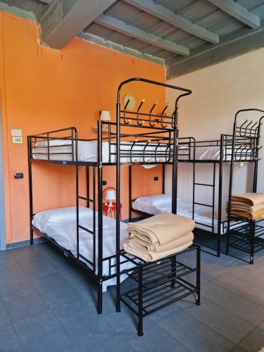 two bunk beds in a room with an orange wall at B&B e Ostello, Parco di Monza, CASCINA COSTA ALTA in Monza