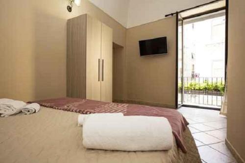 a bedroom with a large bed with a tv on the wall at The Brothers B&B in Ercolano