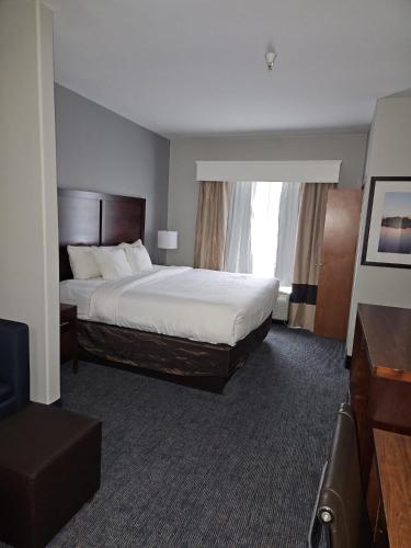 a hotel room with a bed and a television at Comfort Suites Stockbridge Atlanta South in Stockbridge
