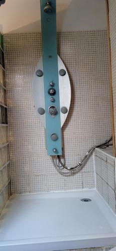 - une salle de bains pourvue d'une douche dans l'établissement Maison Tranquille proche Paris et parc Asteric, à Villetaneuse