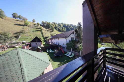 an aerial view of a house with a yard at Casa Dintre Vai in Şimon