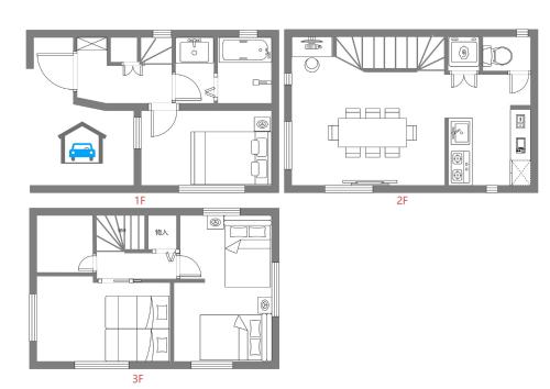 a floor plan of a house at New 3-Story Japanese Villa, 5-Min Walk to Edogawa Sttion 7 Guests 76sqm Near Airport Kiyoka 清禾 in Tokyo